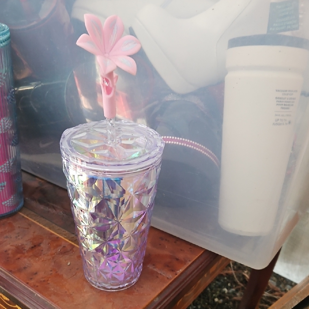 Starbucks Purple Tumbler with Floral Straw